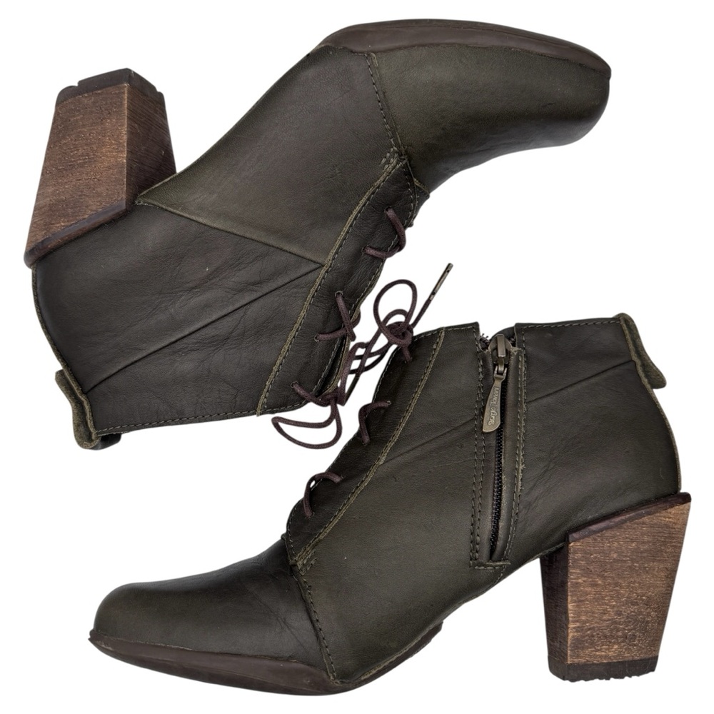 Sergio Tomani Dark Gray/Green Leather Lace-Up Ankle Booties
